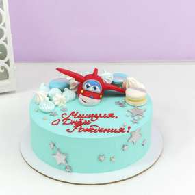 Торт с самолетом голубой