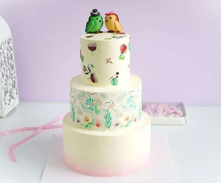 Торт "Свадебный с птичками"